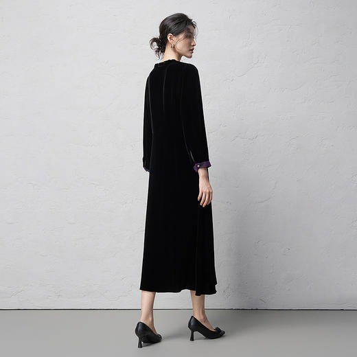 【林栖设计小店】真丝丝绒连衣裙拼桑蚕丝香云纱国风2025秋冬新款长裙女1954191 商品图4