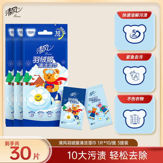 清风 wiggle联名羽绒服清洁湿巾10片3包 快速溶解污渍 不伤衣物 便携单片 48小时发货 商品图0
