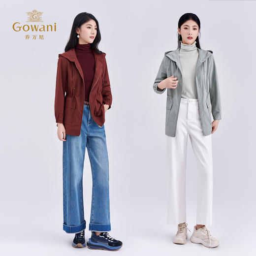 【两色可选】乔万尼新品抽绳收腰连帽休闲风宽松包容中短款风衣外套ED3B268 商品图3