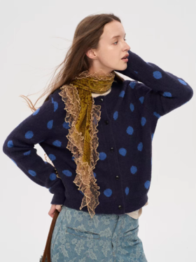 local tag/lt25awk18ab/两色波点提花毛衣开衫