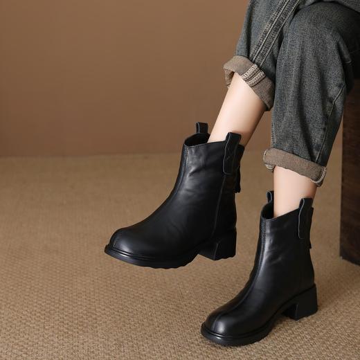 FR 85699短靴西部靴复古保暖绒里粗跟拉链 商品图3