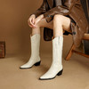 【预售5天】尖头高筒西部牛仔靴女秋冬新款真皮粗跟骑士靴百搭不过膝长靴XMN&H825 商品缩略图1