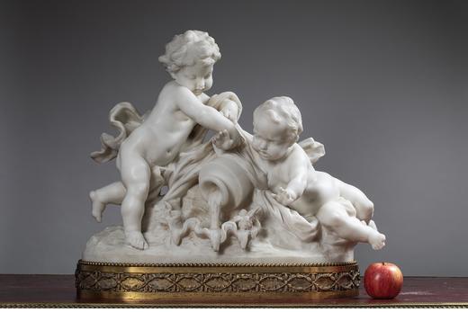 独角鹿西洋古董 19世纪法国著名雕塑家Jean-Jules Salmson签名创作小天使主题铜鎏金底座大理石雕塑作品《泉》 商品图1