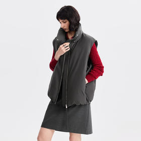 棉仓367615005-90白鹅绒立领羽绒马甲女 25冬新品鹅绒服保暖廓形叠穿面包服