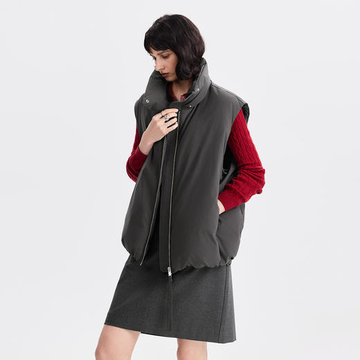 棉仓367615005-90白鹅绒立领羽绒马甲女 25冬新品鹅绒服保暖廓形叠穿面包服 商品图0