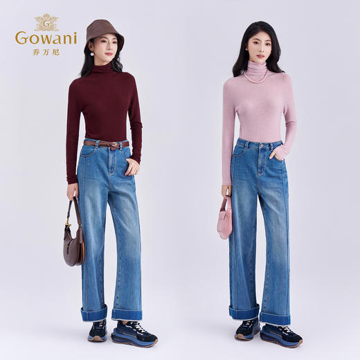 乔万尼2025冬新品立体捏褶挺括有型直筒阔腿牛仔裤EZ3F175 商品图3