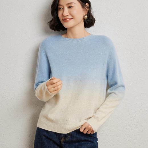 「老顾客福利羊绒羊毛衫」秋冬新款重工吊染烫钻羊绒衫女2025渐变色宽松套头毛衣显瘦羊毛打底衫73433 商品图11