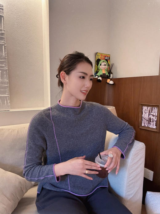 【不基础的基础】百搭噢蜜ooomeooo明线装饰羊绒衫 商品图0