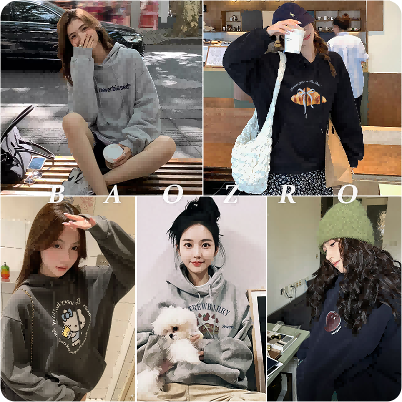 【拍立减20】baozro连帽加绒款卫衣 | 内里加绒加厚、保暖不臃肿、趣味潮流印花、搭配宽松落肩剪裁、慵懒有型、时尚舒适
