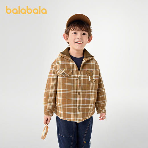 巴拉巴拉儿童棉服宽松连帽外套格纹男童冬装2025新款 商品图2