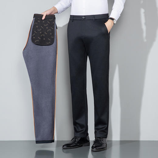 【莫代尔绵羊毛】罗蒙男士休闲裤加绒加厚保暖裤子磨毛内里舒适商务风通勤长裤 商品图5