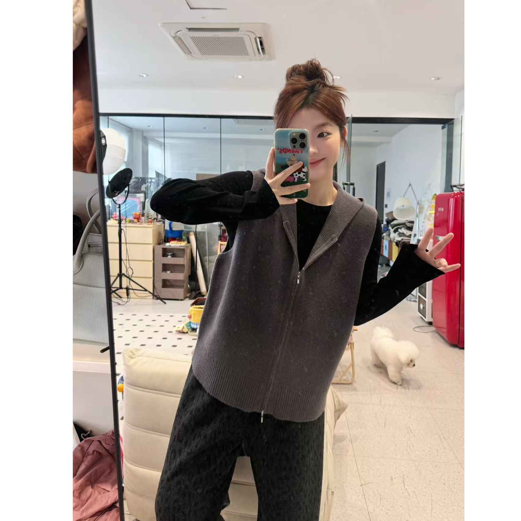 25AW上新【现货折上95折】 蕾蕾同款【叠穿神助攻】时尚双头拉链连帽无袖针织马甲上衣