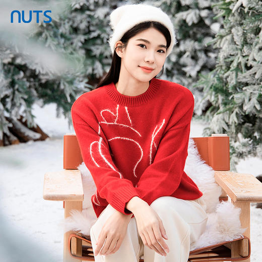 NUTS商场同款冬季圆领提花休闲百搭时尚保暖毛织套头衫女4450501A1 商品图1