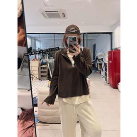 25AW上新 蕾蕾同款【双调旋律】设计感假两件撞色半拉链连帽显瘦打底上衣