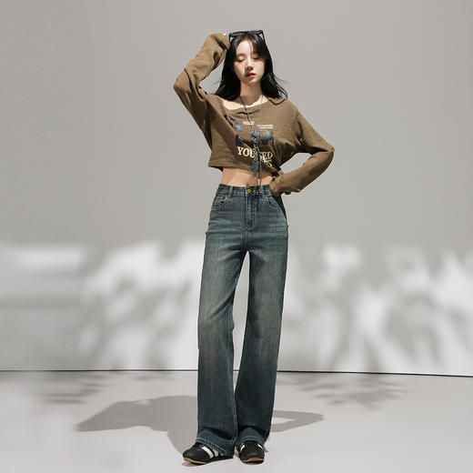 【加绒加厚】罗蒙女士直筒牛仔裤高腰显瘦复古时尚百搭女长裤休闲通勤 商品图1