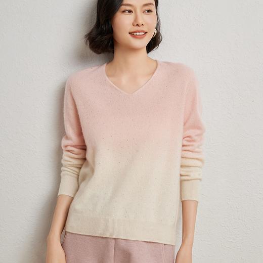 「老顾客福利羊绒羊毛衫」秋冬新款重工吊染烫钻羊绒衫女2025渐变色宽松套头毛衣显瘦羊毛打底衫73433 商品图0