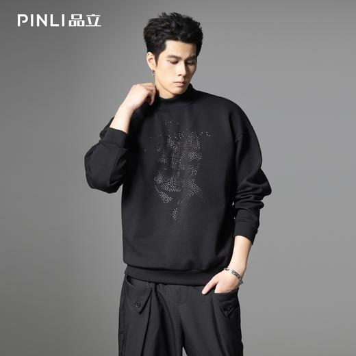 PINLI品立2025秋季新款烧花镂空套头卫衣潮男宽松休闲空气层上衣B253109045 商品图0