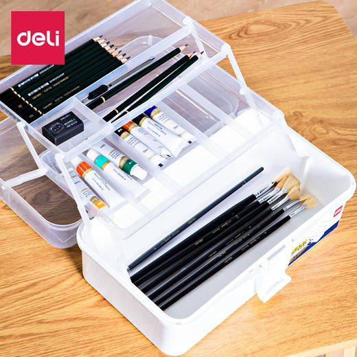 得力画画工具箱小学生用美术收纳盒多功能中号手提多层绘画收纳箱 商品图2