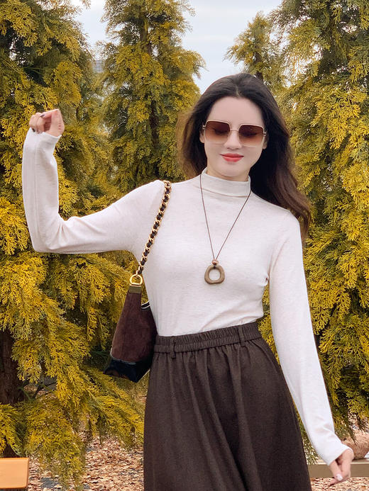 【百图lulu定制】【羊毛桑蚕丝T恤】九色 半高领 羊毛桑蚕丝 长袖T恤 商品图3