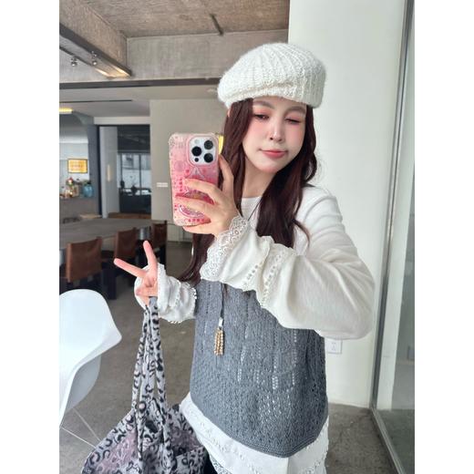 25AW 甜甜同款【南坪晚风】镂空钩花针织背心圆领长袖蕾丝小衫套装 商品图1