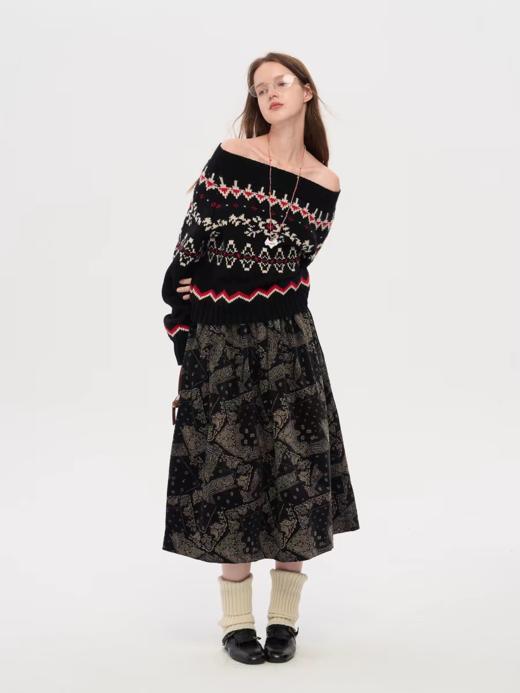 local tag/lt25awk27/佩斯利纹样深蓝半裙 商品图1