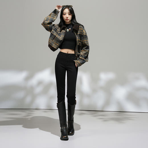 【加绒加厚】罗蒙女士冬款薄绒修身显瘦牛仔裤简约通勤百搭女长裤九分裤 商品图4