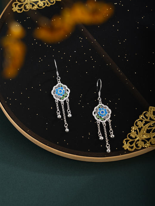 子佩集【花开锦瑟】S990银耳环【MXEH017】蓝花团扇花丝珐琅彩2510 商品图3