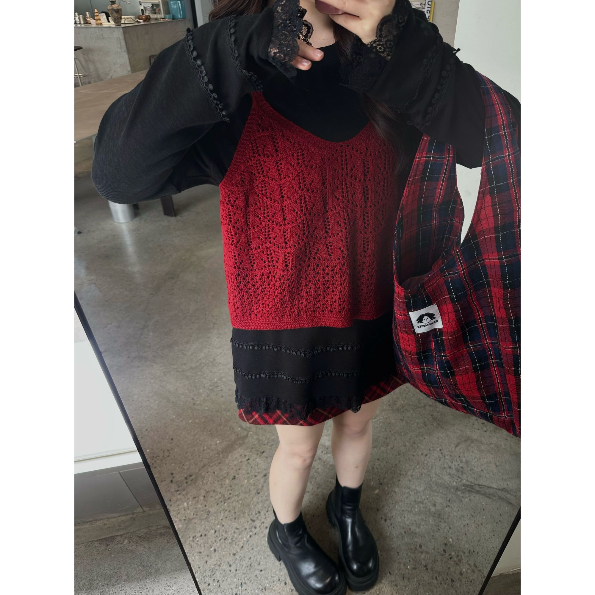 25AW 甜甜同款【南坪晚风】镂空钩花针织背心圆领长袖蕾丝小衫套装