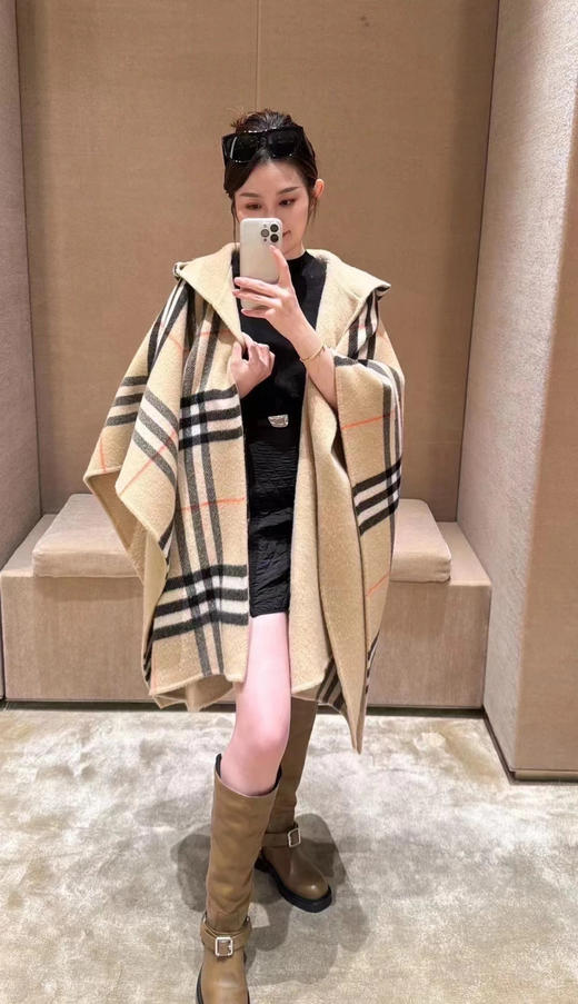 巴宝莉 双面羊绒连帽斗篷 格纹款（ZT*DSX） 商品图2