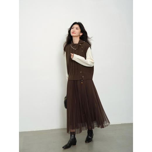 鹿向南「琥珀松林」咖色复古高腰半身裙女秋季新款小个子长款纱裙L58980 商品图2
