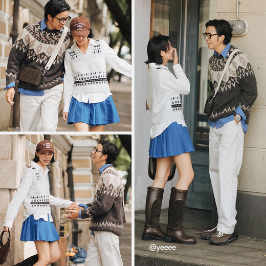 森马毛衫男冬季幻彩纱费尔岛提花针织衫2025新款情侣复古套头毛衣 商品图4