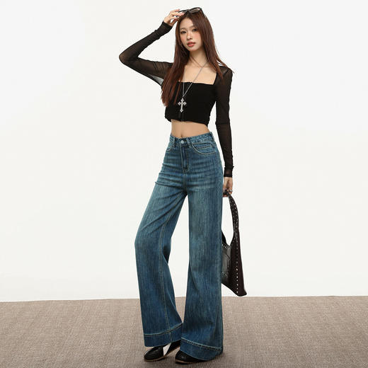 【加绒加厚】罗蒙女士冬款牛仔裤直筒显瘦微喇裤时尚通勤百搭长裤 商品图3
