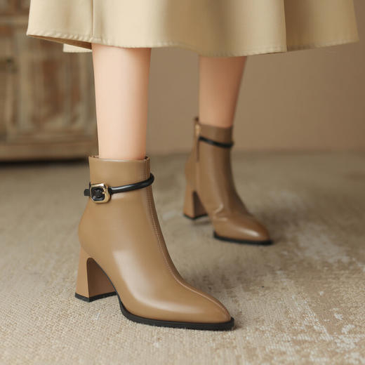 【预售5天】时装靴女秋冬新款百搭气质秋冬粗跟牛皮瘦瘦靴HP&A2568 商品图0