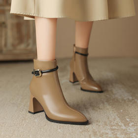 【预售5天】时装靴女秋冬新款百搭气质秋冬粗跟牛皮瘦瘦靴HP&A2568