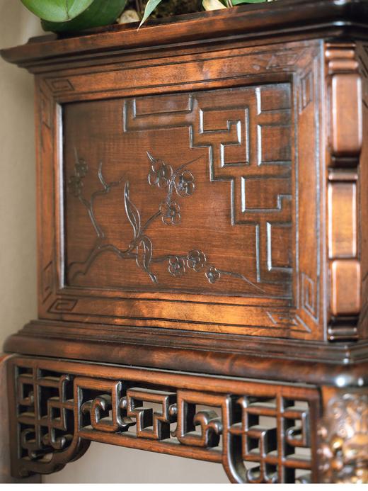 【已售】独角鹿西洋古董 19世纪法国出品VIARDOT东方风格蟠龙造型铜鎏金精雕装饰花叶祥纹主题硬木花几 商品图3