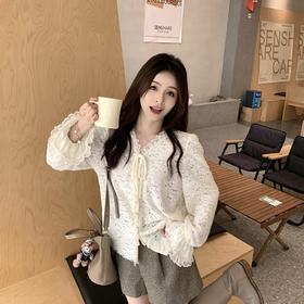 现货 茶歇小姐 矜贵千金感 蕾丝刺绣法式衬衫