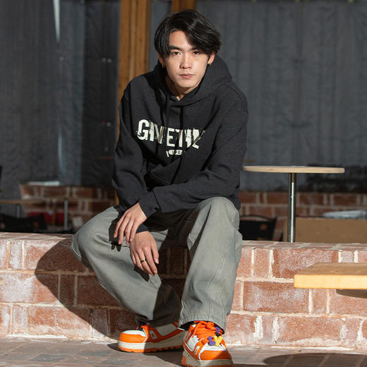 DRONKOO 2025 连帽前胸后幅字母斜纹复合绒微阔厚卫衣 商品图2