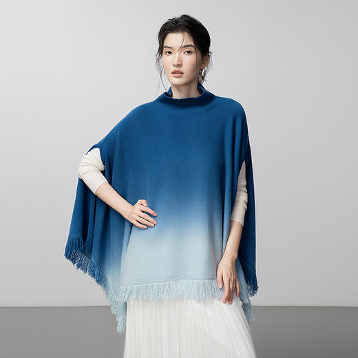 【林栖设计小店】青绿渐变毛织披肩绵羊毛复古优雅2025秋冬新款流苏上衣女2954006C 商品图0