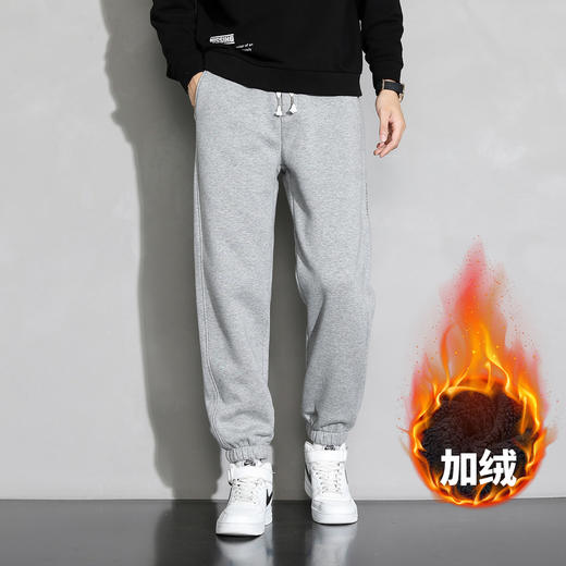 罗蒙加绒休闲裤男士针织四面弹卫裤抗皱耐磨松紧腰设计撞色抽绳时尚百搭长裤子 商品图1