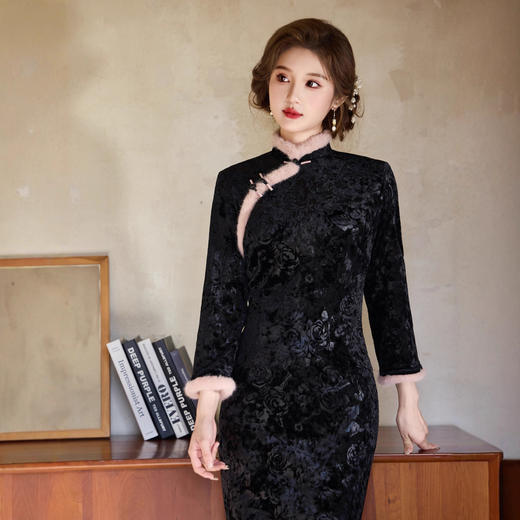 MYJ 加绒加厚冬装国风新中式长袖旗袍 商品图2