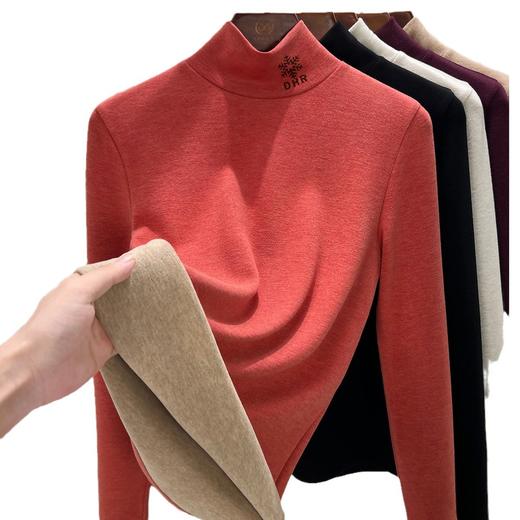 「自j」全新升级【铂金会员128/天猫169/差价41】(54132)洛诗琳羊毛蚕丝打底衫2025秋冬中高领绣花加绒保暖上衣女 商品图4