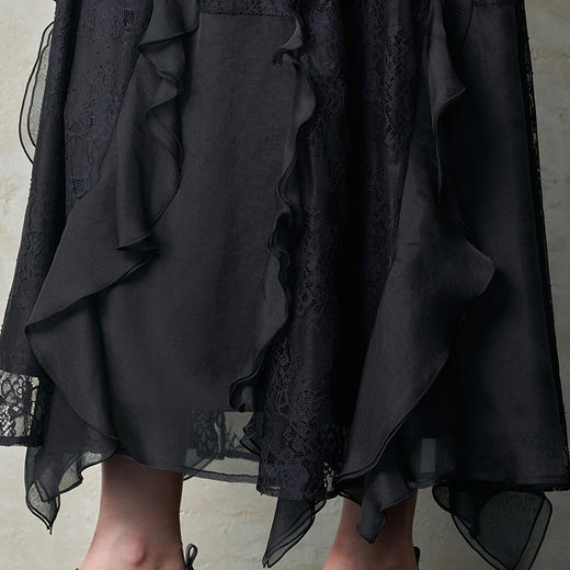 【林栖设计小店】蕾丝半身裙拼桑蚕丝花边肌理感2025秋冬新款不规则裙子女1954012 商品图3