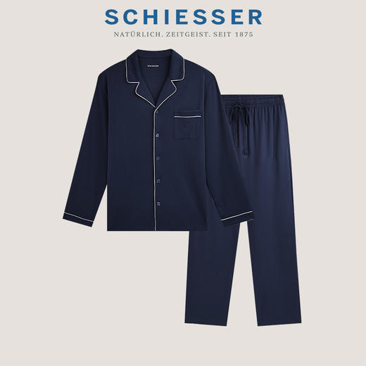 【50S100%长绒棉 SCHIESSER德国舒雅男士翻领经典款 100%长绒棉180G长袖长裤套装35/25963H 商品图8