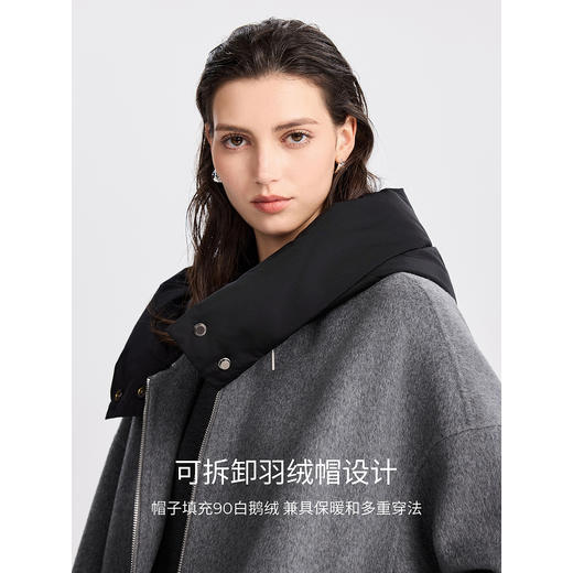 棉仓367666008-连帽休闲10羊绒毛呢外套女25秋冬设计感可拆卸羽绒帽羊毛大衣 商品图2