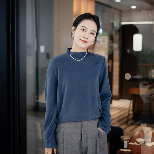 绽放779朵/暖宝宝打底衫秋冬羊绒蛋白半高领H型叠穿百搭长袖T恤 商品图0