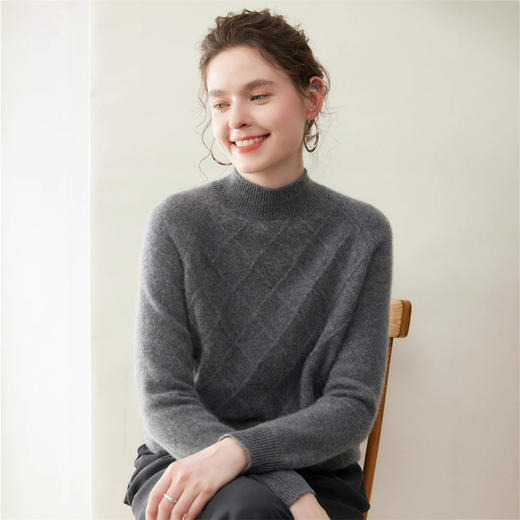 「高货rg」全新升级【铂金会员367/天猫499/差价132】(00316)洛诗琳气质半高领羊绒衫2025秋冬新款加厚菱格针织毛衣女 商品图1