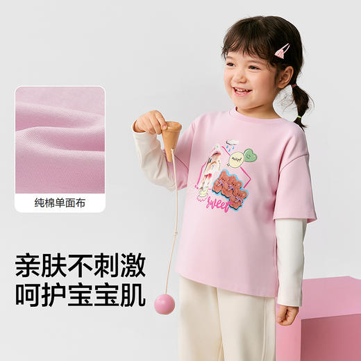 巴拉巴拉童装宝宝t恤纯棉假两件长袖上衣女童秋装2025新款印花萌 商品图3