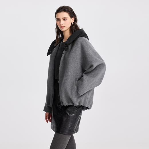 棉仓367666008-连帽休闲10羊绒毛呢外套女25秋冬设计感可拆卸羽绒帽羊毛大衣 商品图0