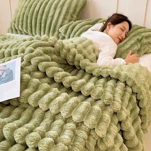 床上小暖炉！浪莎家纺 抽条仿兔毛绒多功能毛毯 柔软细腻 舒适透气 多色可选（无枕套 单盖毯） 商品图6