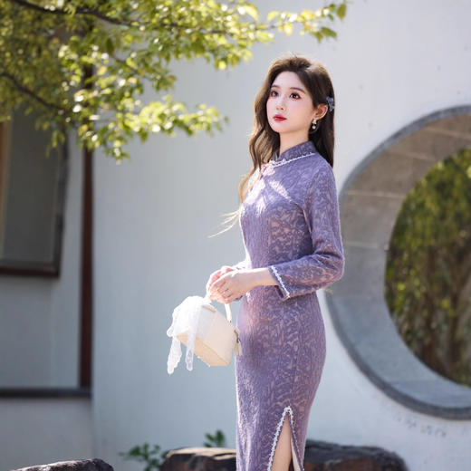 MYJ 紫色国风新中式长款改良旗袍复古 商品图2